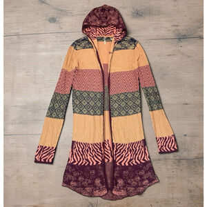 BKE Hooded Duster Cardigan Womens Size M Boho Y2K Hippie Festival Woodland Fairy